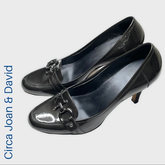 Joan & David Shoes - Circa Joan & David pewter patent leather buckle career heels pumps size 8.5
